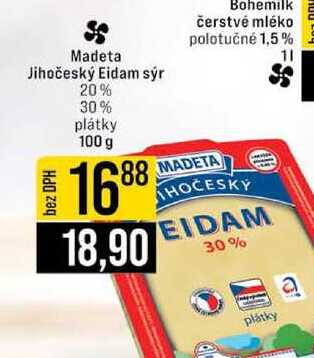 Madeta Jihočeský Eidam sýr 20% 30% plátky 100 g
