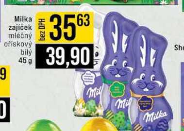 Milka zajíček mléčný ořískový bilý 45 g