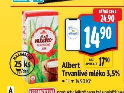   Albert Trvanlivé mléko 3,5% 1 l