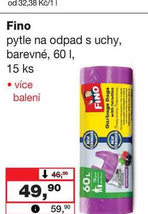 Fino pytle na odpad s uchy, barevné, 60l, 15 ks