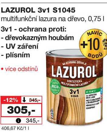 LAZUROL 3v1 S1045 multifunkční lazura na dřevo, 0,75l