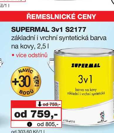 SUPERMAL 3v1 S2177 základní i vrchní syntetická barva na kovy, 2,5l