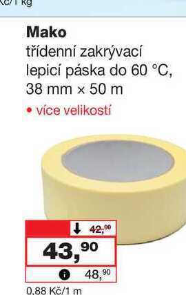 Mako třídenní zakrývací lepicí páska do 60 °C, 38 mm x 50 m