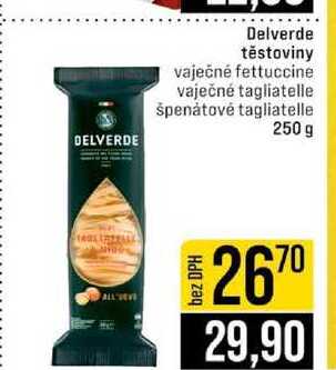 Delverde těstoviny vaječné fettuccine vaječné tagliatelle špenátové tagliatelle 250 g 