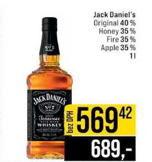 Jack Daniel's Original 40% Honey 35% Fire 35% Apple 35% 1l