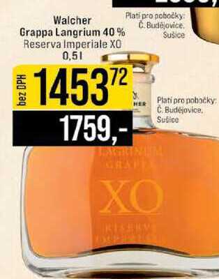 Walcher Grappa Langrium 40% Reserva Imperiale XO 0,5l