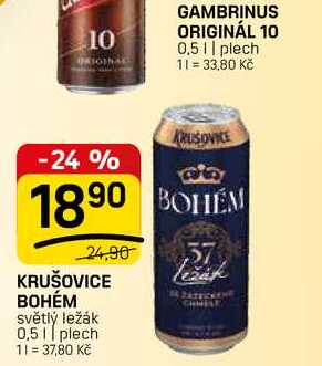 KRUŠOVICE BOHÉM světlý ležák plech 0,5l