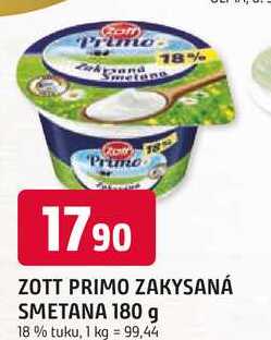 ZOTT PRIMO ZAKYSANÁ SMETANA 180 g 18 % tuku