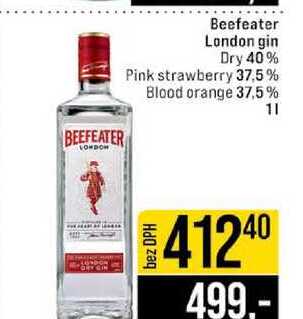 Beefeater London gin Dry 40% Pink strawberry 37,5% Blood orange 37,5% 1l