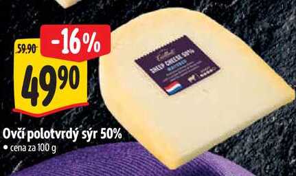 včí polotvrdý sýr 50%, cena za 100 g 