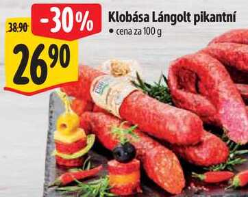 Klobása Lángolt pikantní, cena za 100 g 