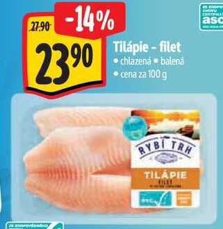 Tilápie-filet, cena za 100 g