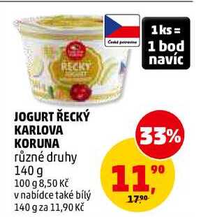JOGURT ŘECKÝ KARLOVA KORUNA, 140 g