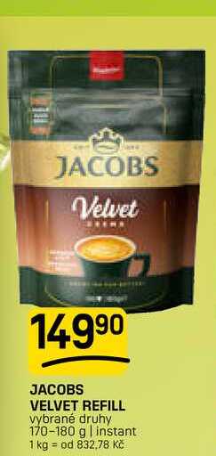 JACOBS VELVET REFILL vybrané druhy 170-180 g 