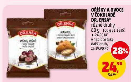 OŘÍŠKY A OVOCE V ČOKOLÁDĚ DR. ENSA, 80 g