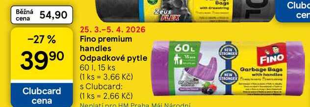Fino premium handles Odpadkové pytle, 60 l, 15 ks  