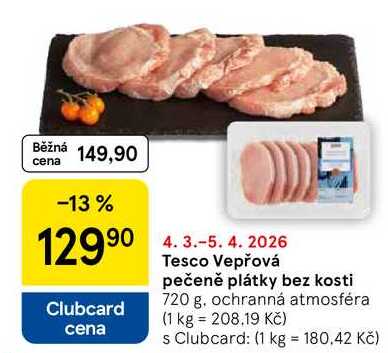 Tesco Vepřová pečeně plátky bez kosti, 720 g 