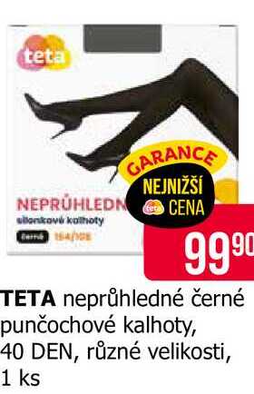 TETA neprůhledné černé punčochové kalhoty, různé velikosti, 1 ks 