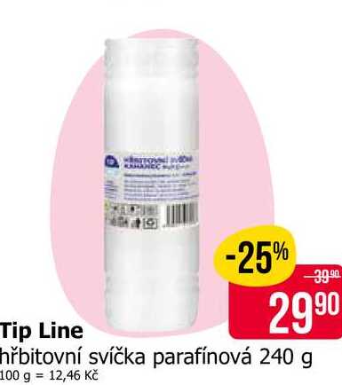 Tip Line hřbitovní svíčka parafínová 240 g 