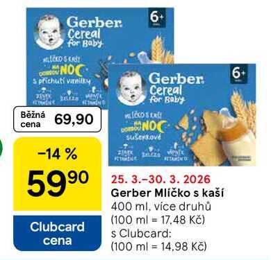 Gerber Mlíčko s kaší, 400 ml, více druhů