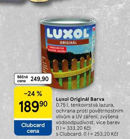Luxol Originál Barva, 0,75 l, tenkovrstvá lazura. ochrana proti povětrnostním vlivům a UV záření, zvýšená vodoodpudivost, více barev 