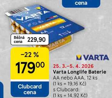 Varta Longlife Baterie AA nebo AAA, 12 ks 