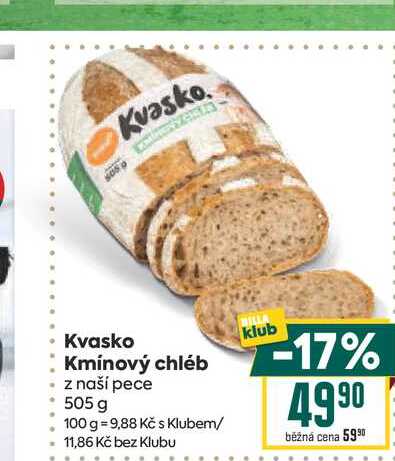 Kvasko Kmínový chléb z naší pece 505 g