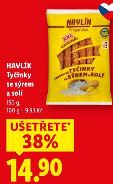 HAVLÍK Tyčinky se sýrem a solí, 150 g