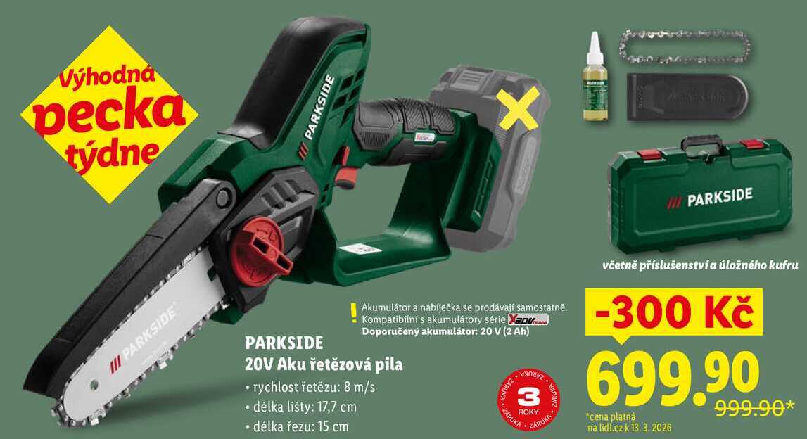 PARKSIDE 20V Aku řetězová pila