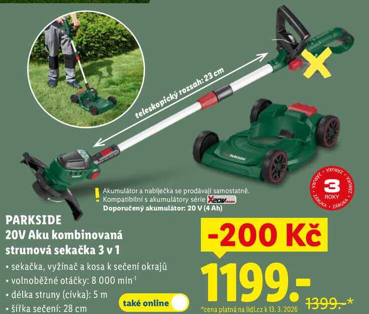 PARKSIDE 20V Aku kombinovaná strunová sekačka 3 v 1