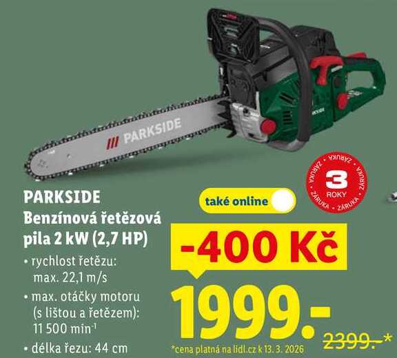 PARKSIDE Benzínová řetězová pila 2 kW (2,7 HP)