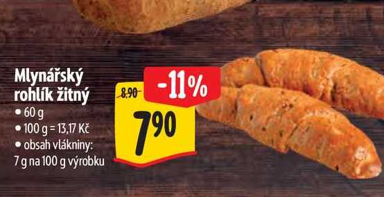 Mlynářský rohlík žitný 60 g  