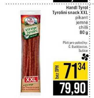Handl Tyrol Tyrolini snack XXL pikant jemné chilli 80 g
