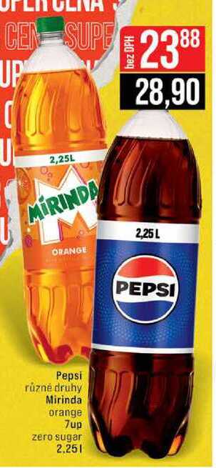 Pepsi různé druhy Mirinda orange 7up zero sugar 2.25l