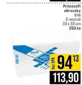 Primasoft ubrousky bilé 2-vrstvé 33 x 33 cm 250 ks