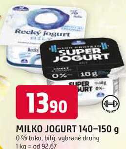 MILKO JOGURT 140-150 g 0% tuku, bílý, vybrané druhy 