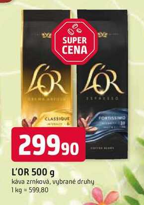 L'OR 500 g káva zrnková, vybrané druhy