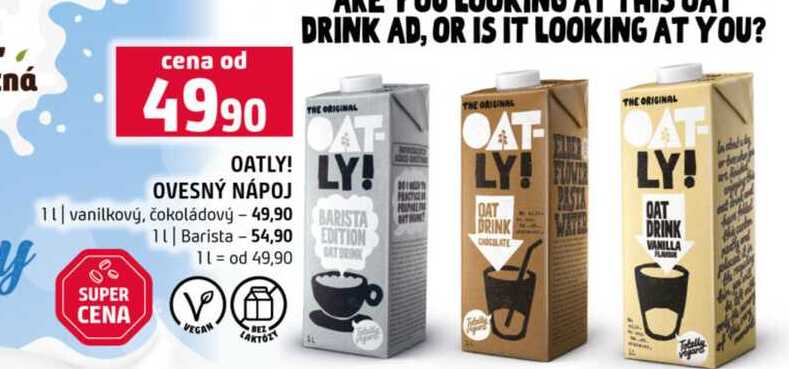 OATLY! OVESNÝ NÁPOJ 1l vanilkový, čokoládový