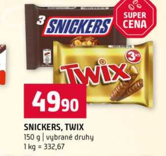 SNICKERS, TWIX 150 g vybrané druhy
