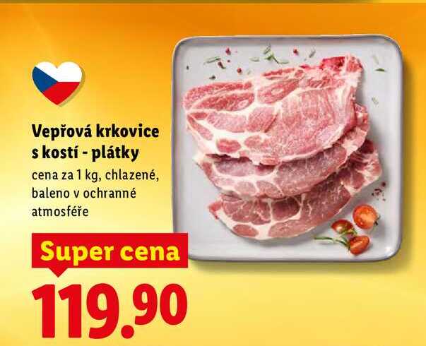 Vepřová krkovice s kostí - plátky, cena za 1 kg