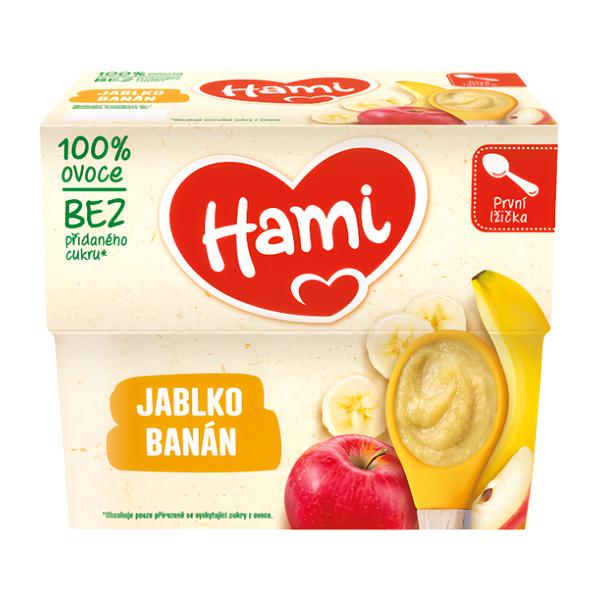 Hami Ovocný příkrm, 100 % ovoce, jablko a banán, 4x 100g