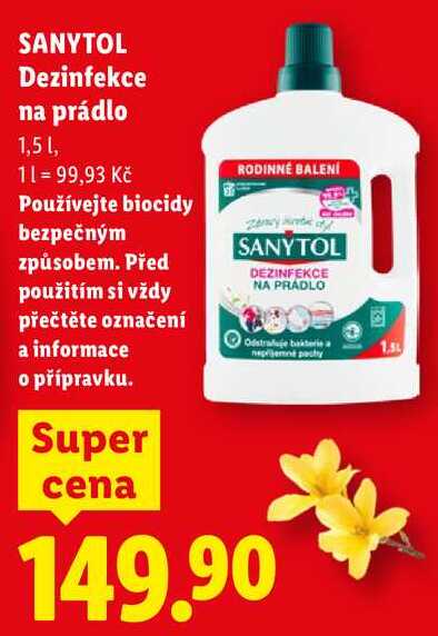 SANYTOL Dezinfekce na prádlo, 1,5 l