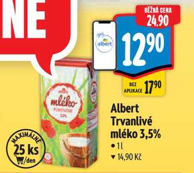 Albert Trvanlivé mléko 3,5%, 1 l