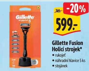 Gillette Fusion Holicí strojek, rukojeť náhradní hlavice 5 ks 