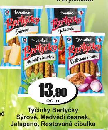 Tyčinky Bertyčky Sýrové, Medvědí česnek, Jalapeno, Restovaná cibulka  90g