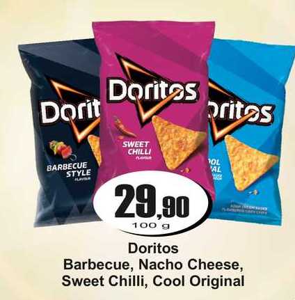 Doritos Barbecue, Nacho Cheese, Sweet Chilli, Cool Original 100g 