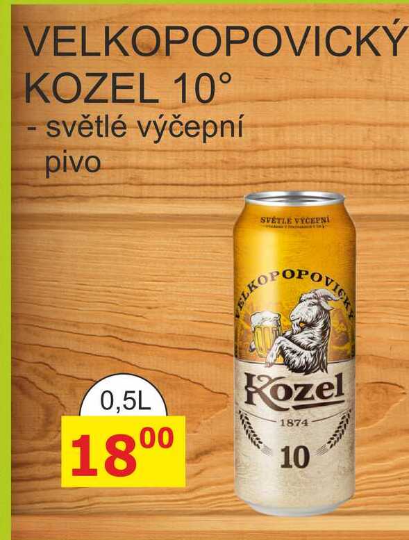 Velkopopovický Kozel 10° Pivo výčepní světlé plechovka 0,5l 500ml