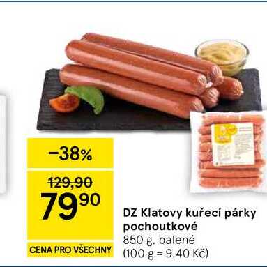 DZ Klatovy kuřecí párky pochoutkové, 850 g 