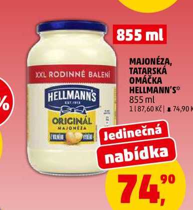 TATARSKÁ OMÁČKA HELLMANN'S, 855 ml 