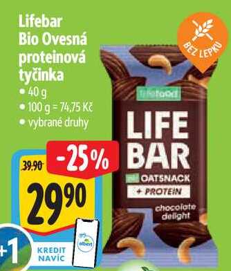 Lifebar Bio Ovesná proteinová tyčinka, 40 g